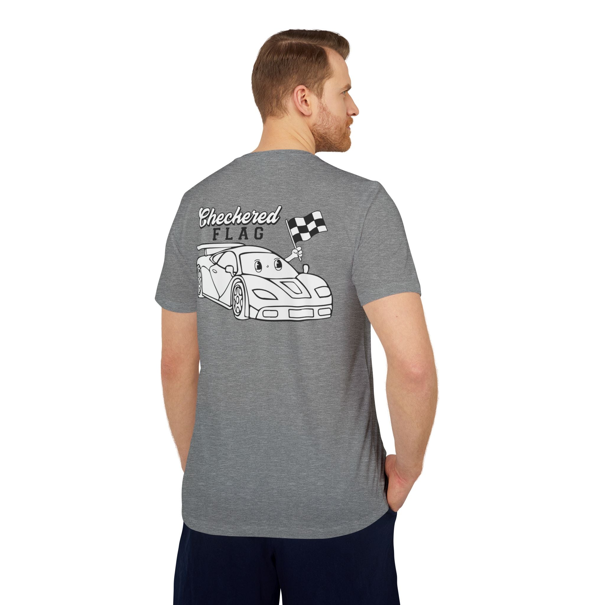 adidas Auto Racing Checkered Flag Back Print Unisex Sport T-shirt