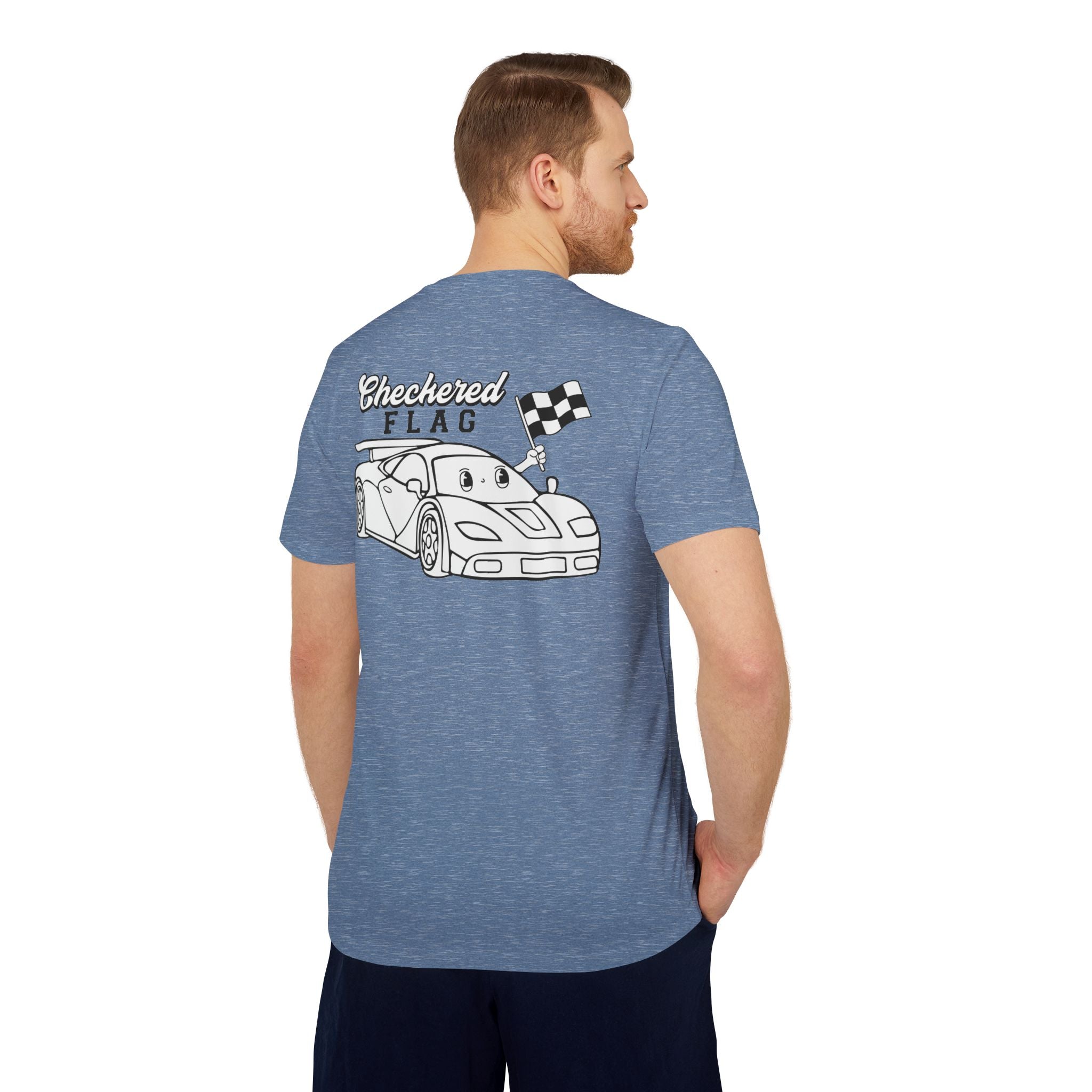 adidas Auto Racing Checkered Flag Back Print Unisex Sport T-shirt