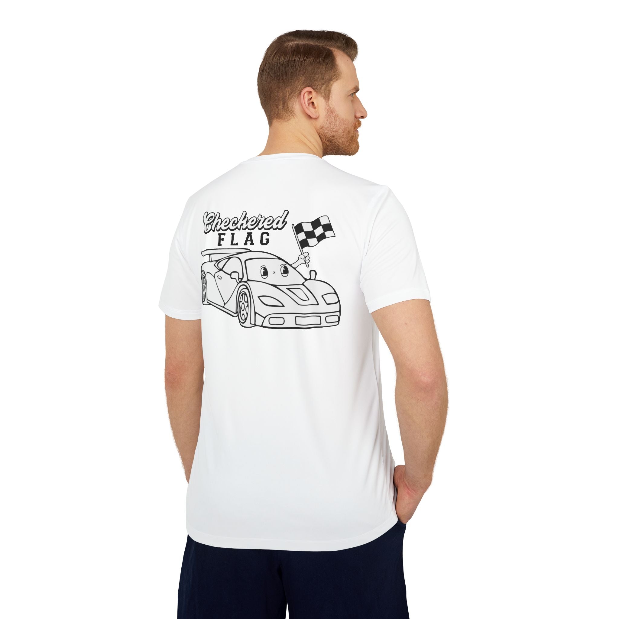 adidas Auto Racing Checkered Flag Back Print Unisex Sport T-shirt