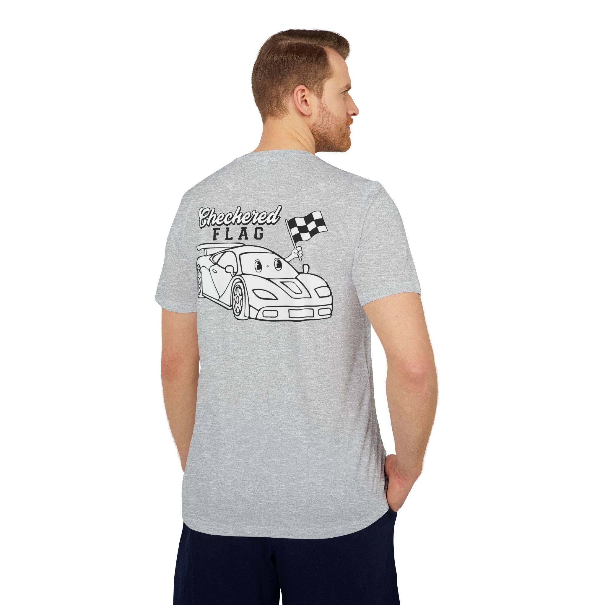 adidas Auto Racing Checkered Flag Back Print Unisex Sport T-shirt