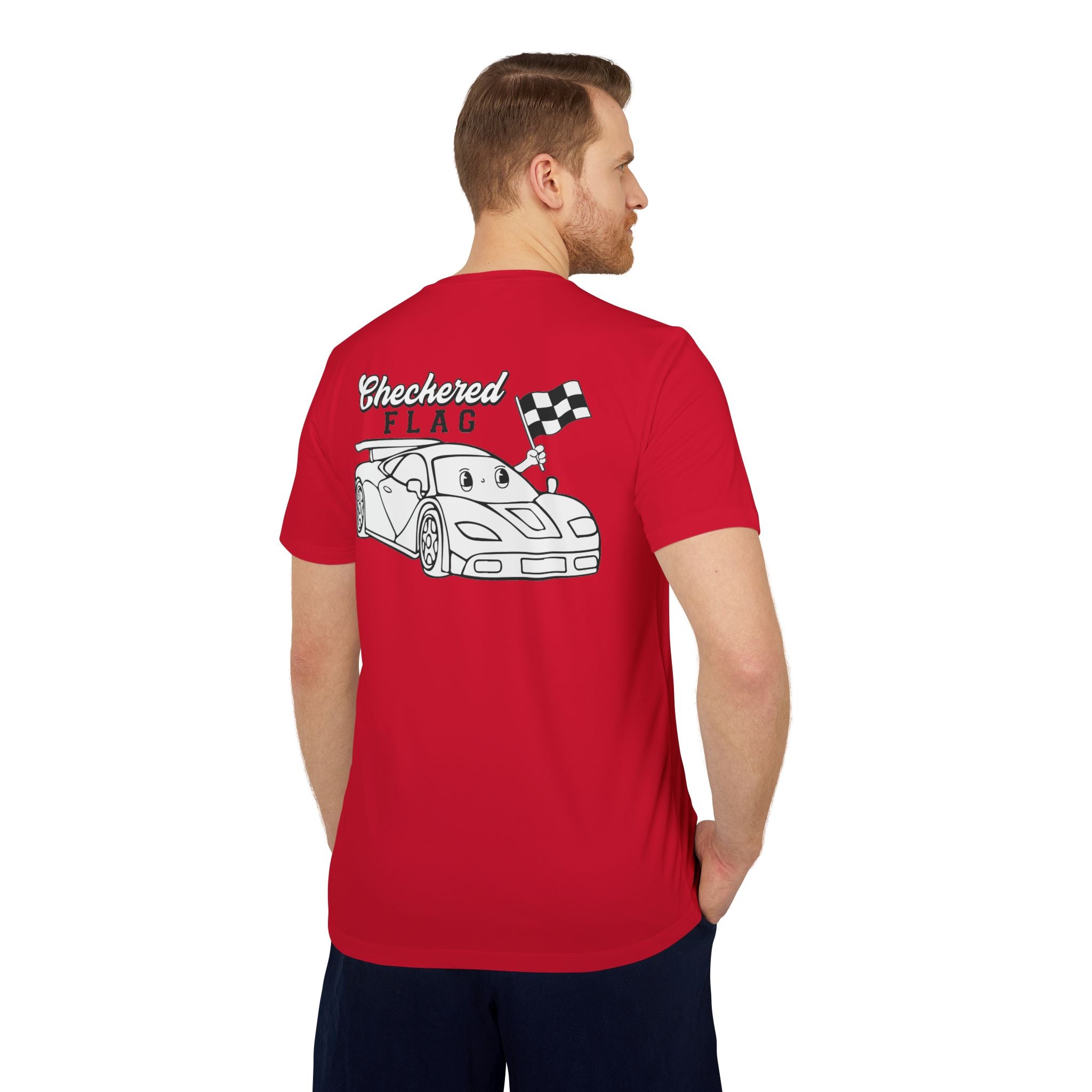 adidas Auto Racing Checkered Flag Back Print Unisex Sport T-shirt