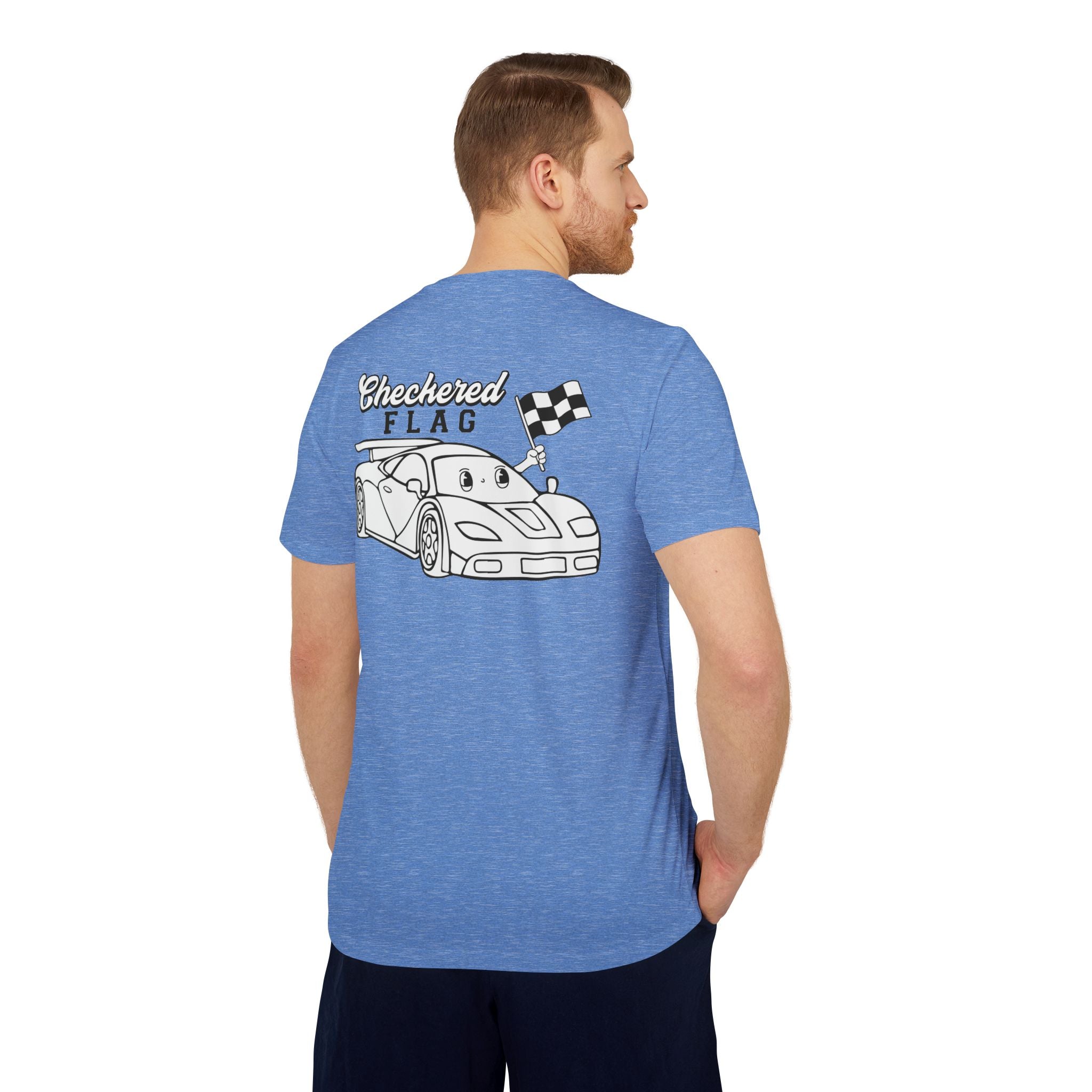 adidas Auto Racing Checkered Flag Back Print Unisex Sport T-shirt