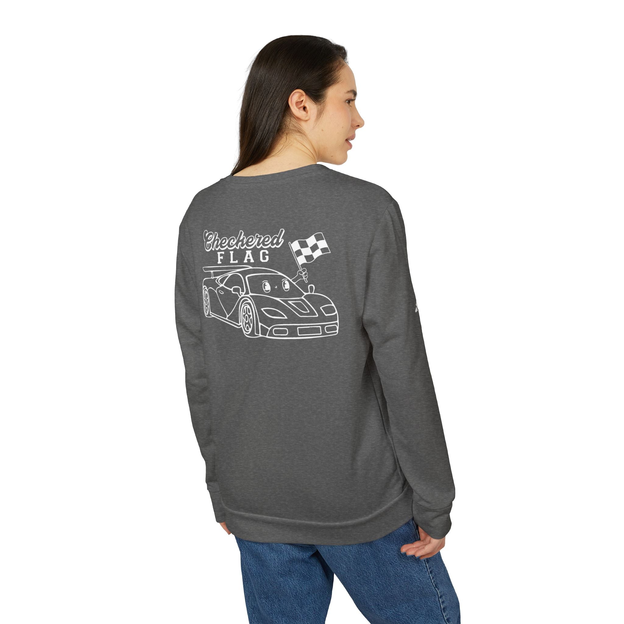 adidas Auto Racing Checkered Flag Back Print Unisex Sweatshirt