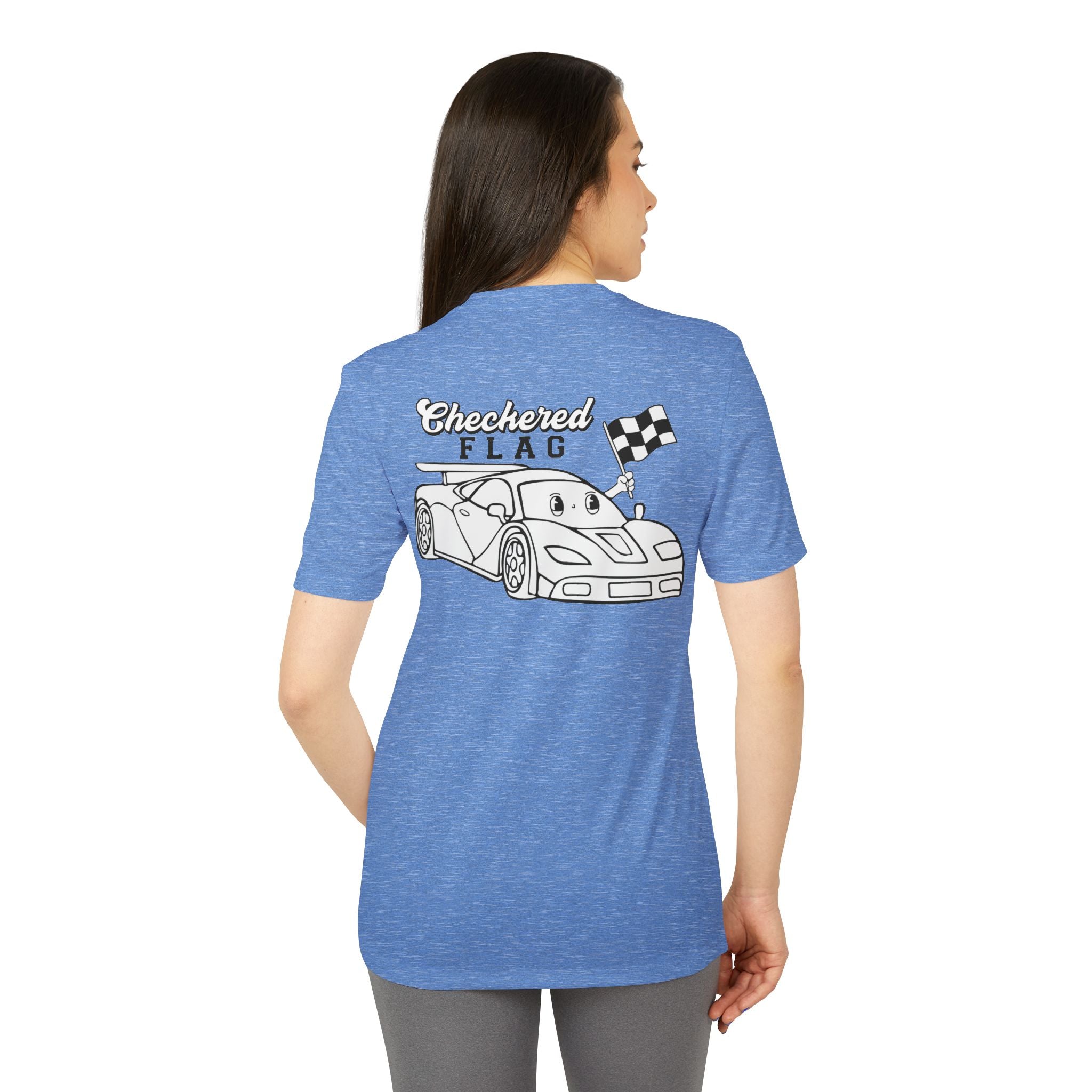 adidas Auto Racing Checkered Flag Back Print Unisex Sport T-shirt