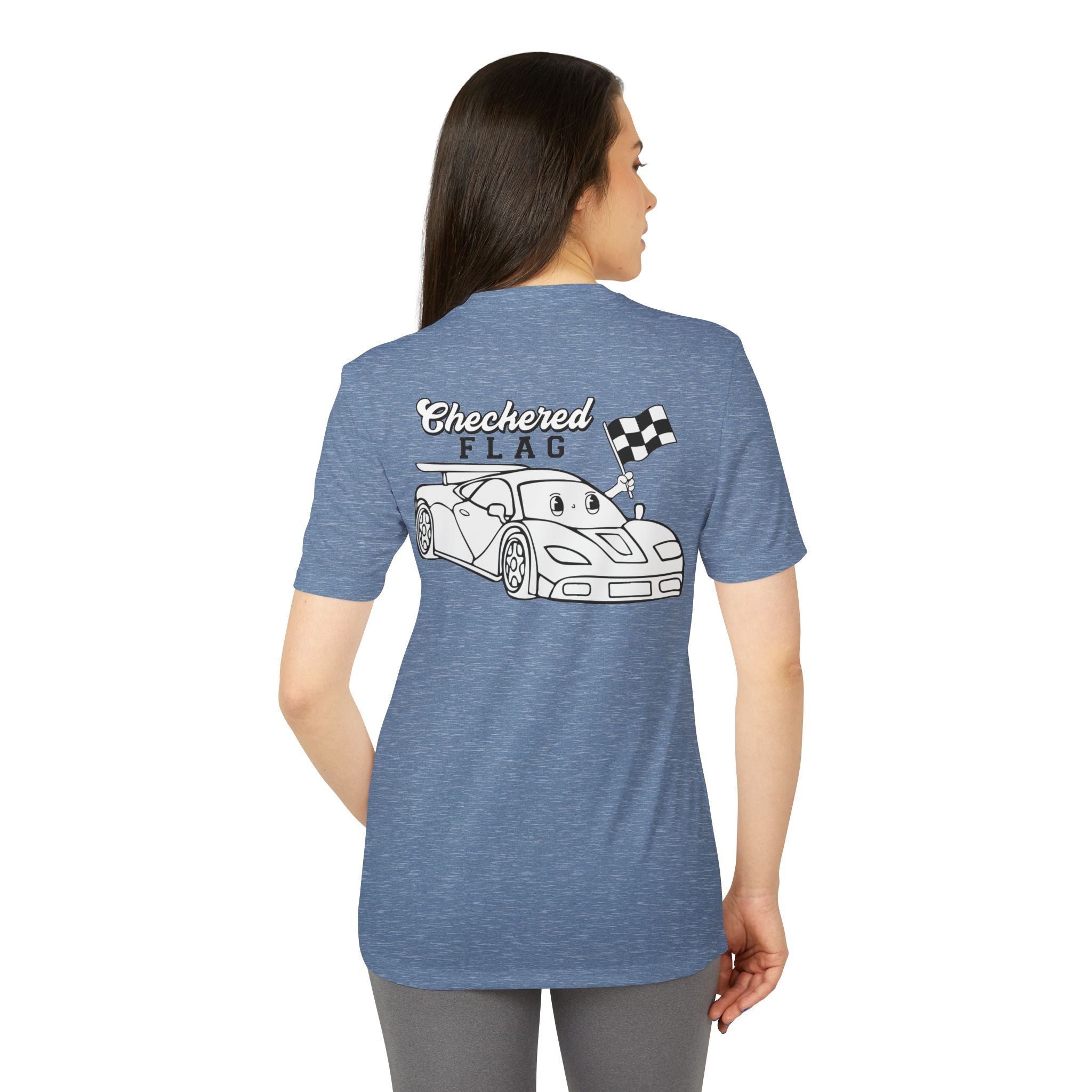 adidas Auto Racing Checkered Flag Back Print Unisex Sport T-shirt